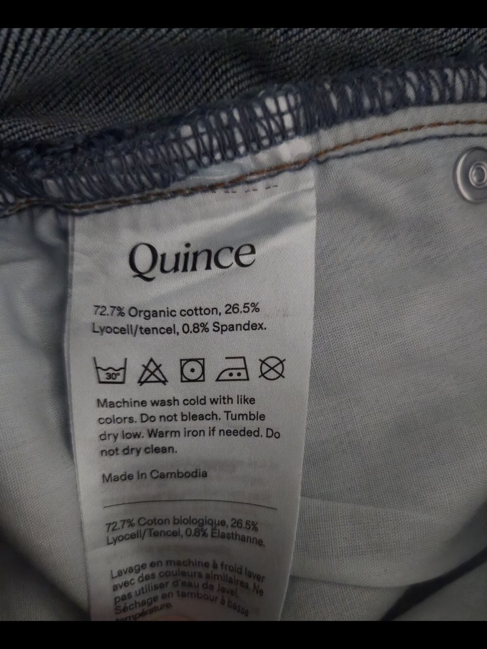 Quince Bella Stretch Barrel Jeans Athlantic Blue Size 26 Inseam 28 - Picture 9 of 10